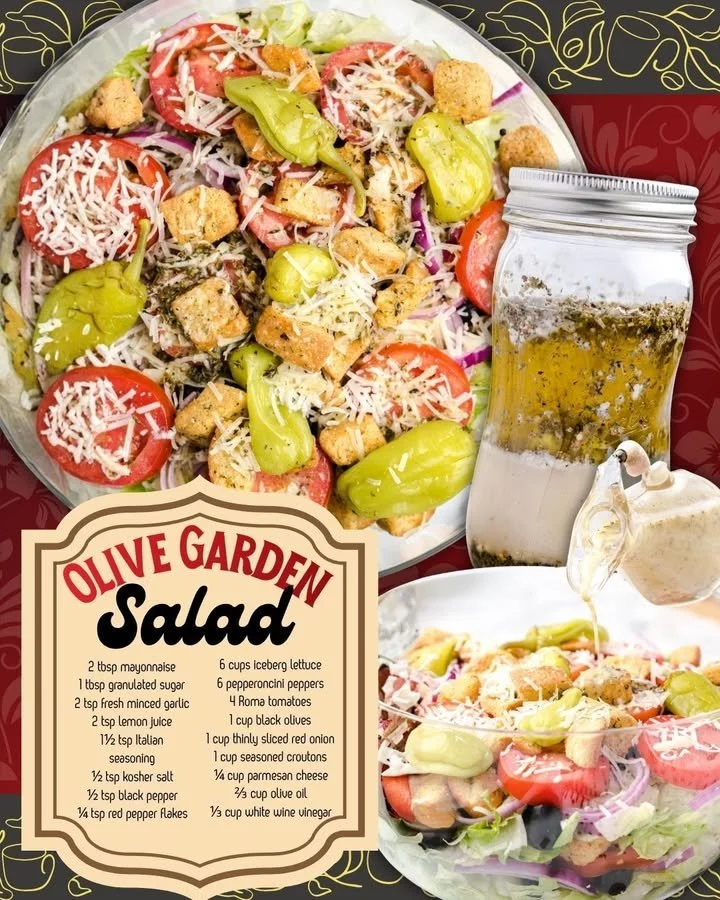 Delicious copycat Olive Garden salad with homemade dressing served in a bowl