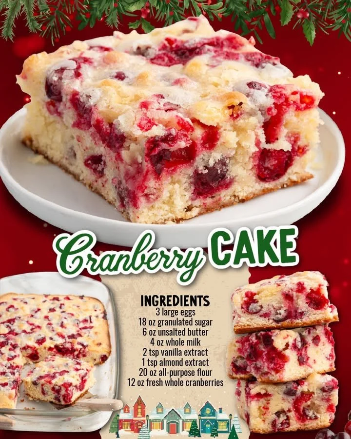 Delicious homemade cranberry cake with fresh berries and icing