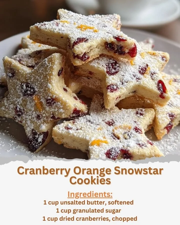 Cranberry Orange Snowstar Cookies with festive holiday decorations