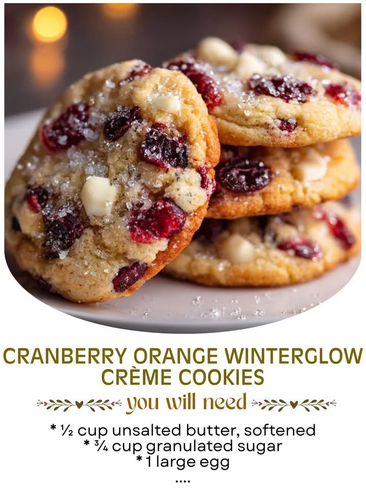 Delicious Cranberry Orange WinterGlow Crème Cookies on a festive plate.