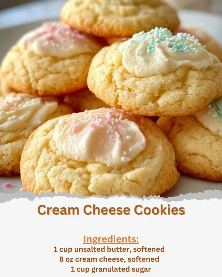 Delicious cream cheese cookies on a baking sheet, ready to enjoy.