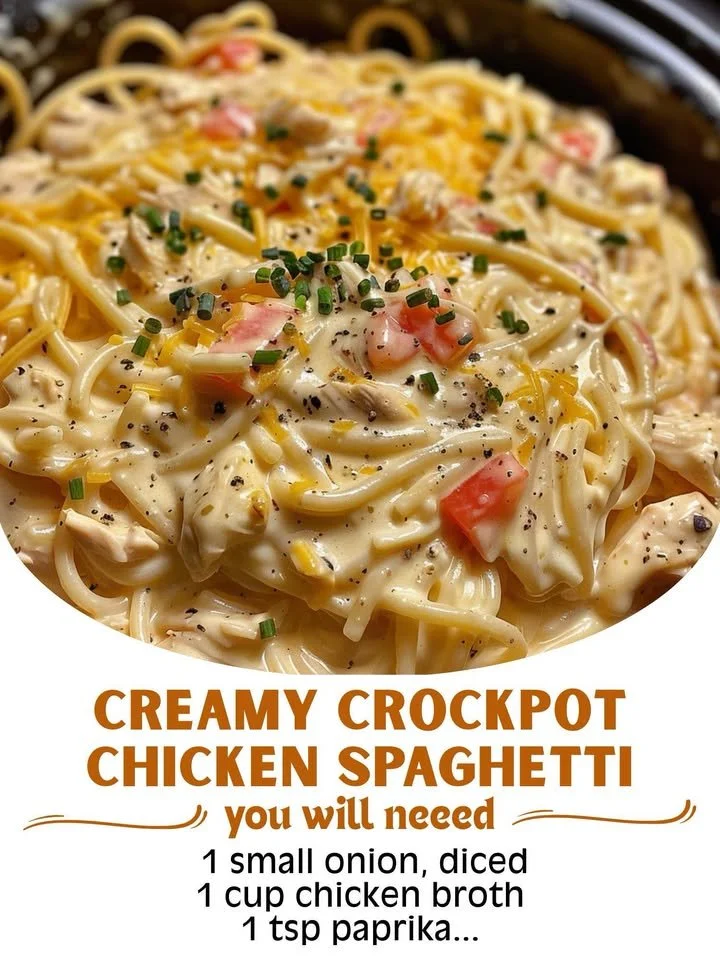 Creamy Crockpot Chicken Spaghetti