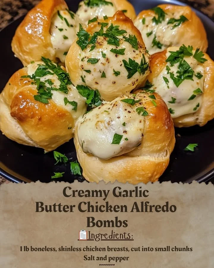 Delicious Garlic Butter Chicken Alfredo Bombs served on a plate.