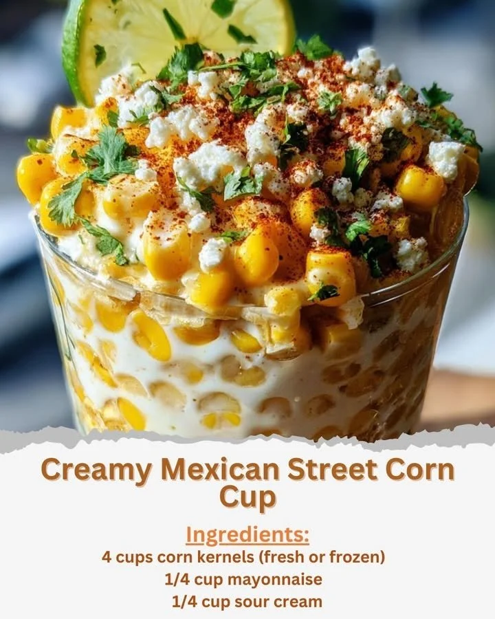 Creamy Mexican street corn cup topped with cheese and spices