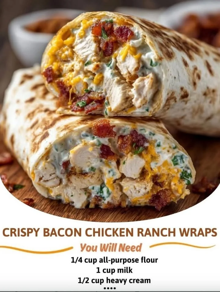 Crispy bacon chicken ranch wraps on a plate with fresh ingredients