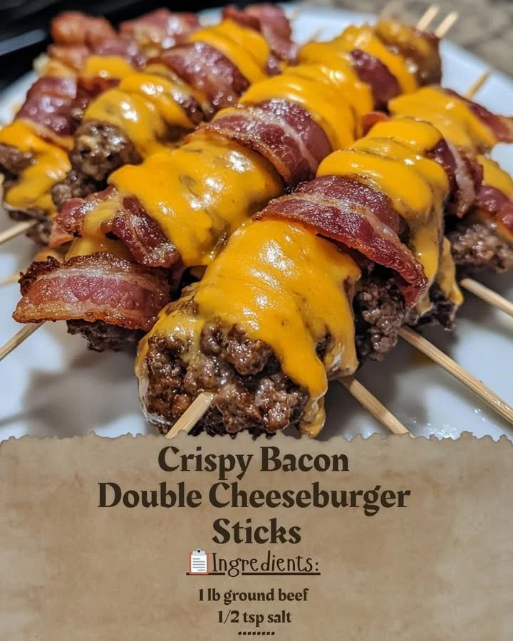 Crispy Bacon Double Cheeseburger sticks served on a plate