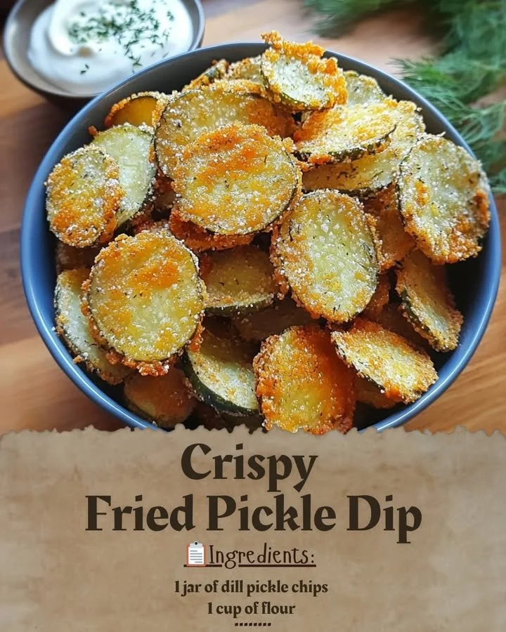 Bowl of crispy fried pickle dip served with crunchy chips