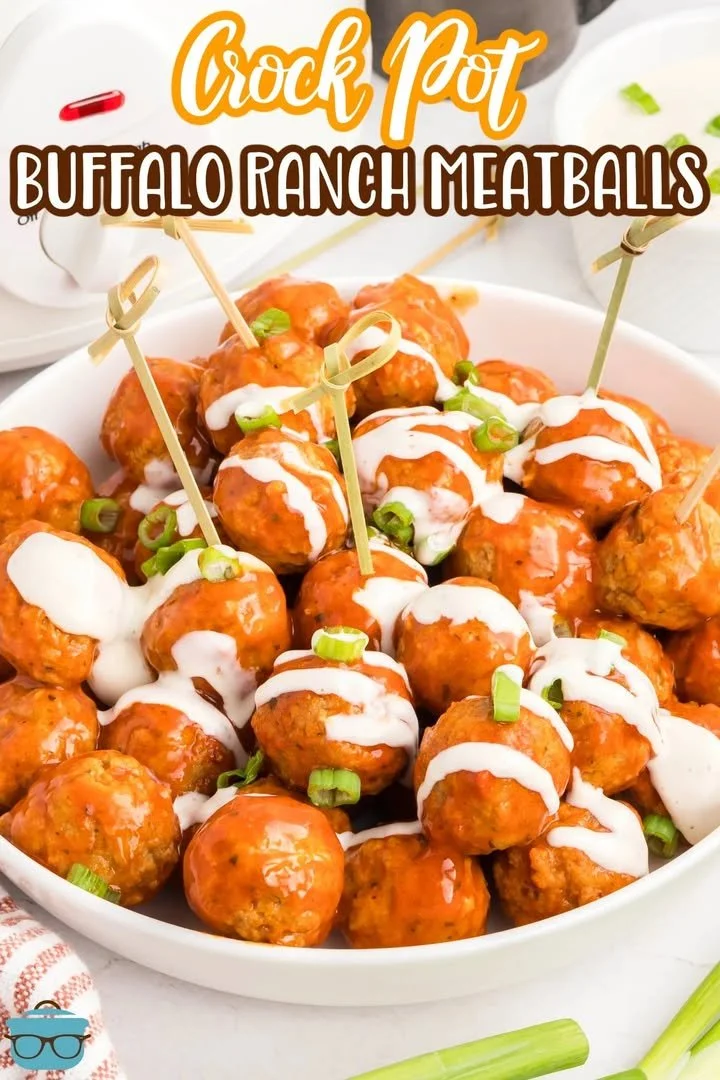 Delicious Crock Pot Buffalo Ranch Meatballs served in a bowl