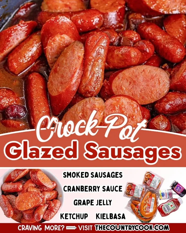 Crock Pot glazed sausages served on a plate with a delicious glaze