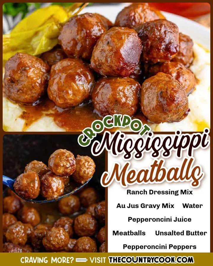 Delicious Crock Pot Mississippi Meatballs served on a platter with sauce.