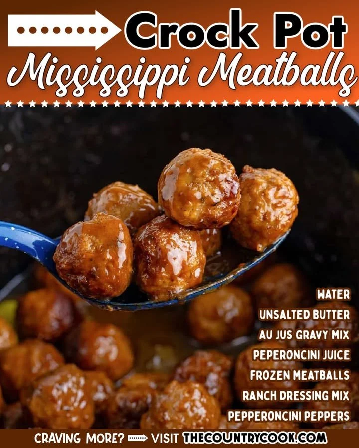 Crock Pot Mississippi Meatballs served in a dish, garnished with parsley.
