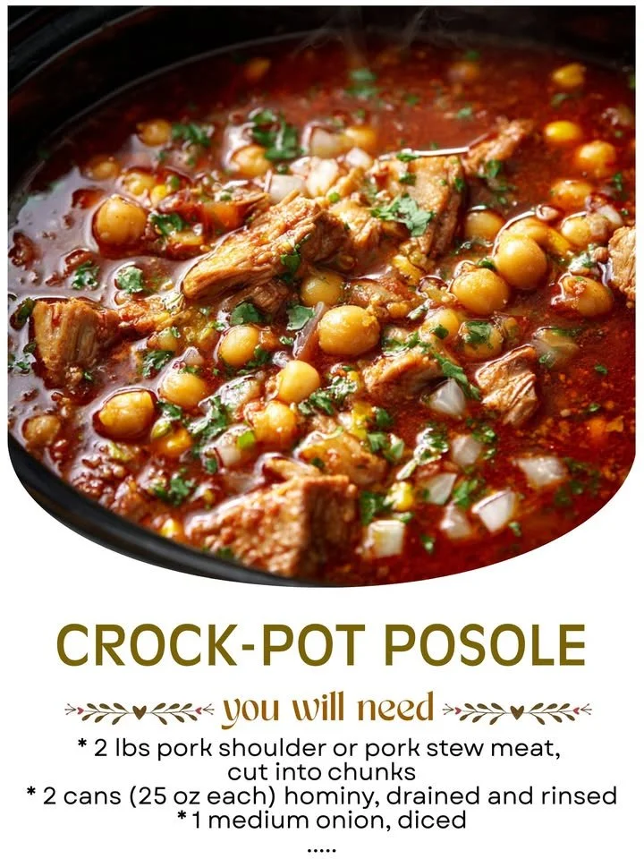 Delicious bowl of Crock-Pot Posole featuring hominy and tender meat
