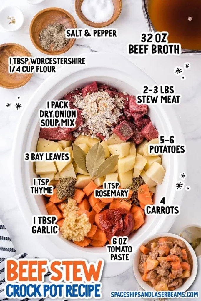 Delicious crockpot beef stew with vegetables simmering in gravy