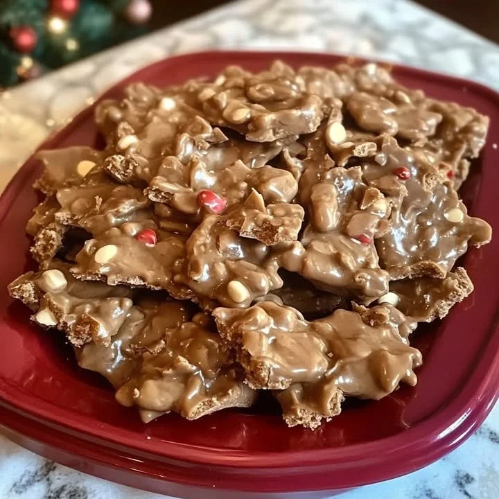 Bowl of delicious Crockpot Christmas Crack in festive holiday setting