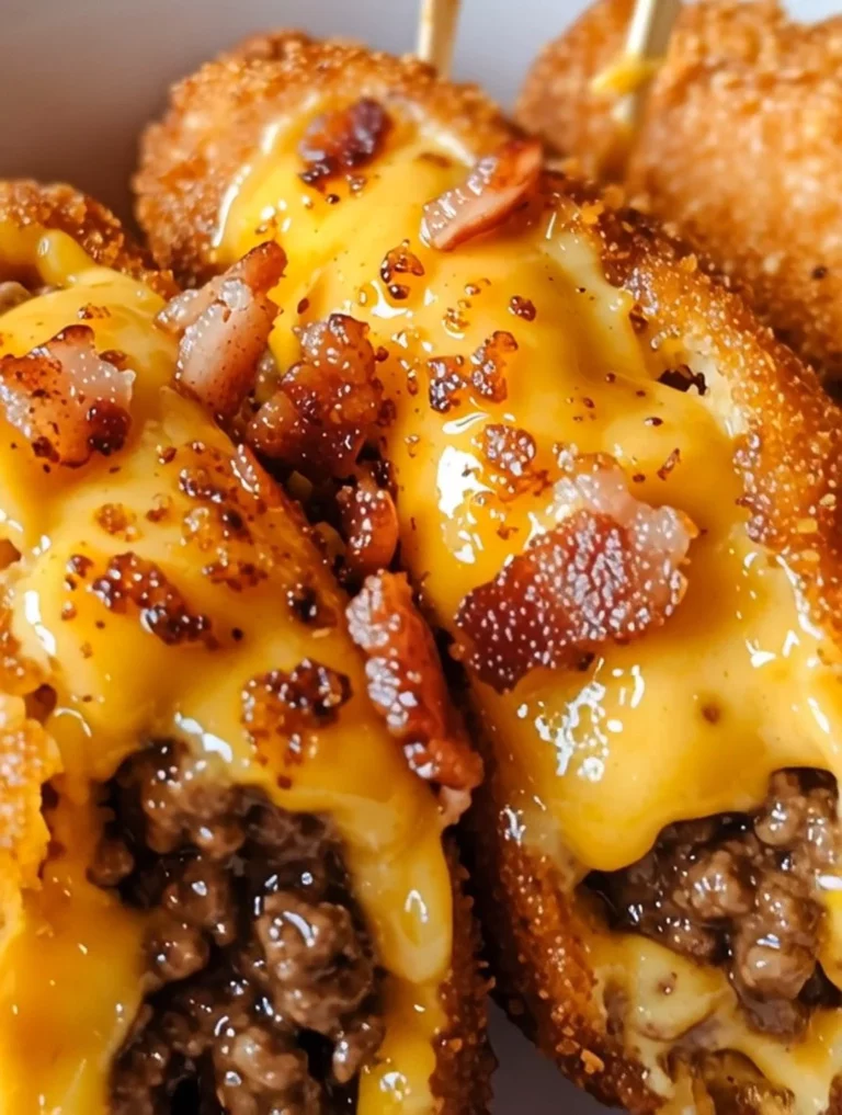 Deep-fried bacon cheeseburger corn dogs ready to be served.