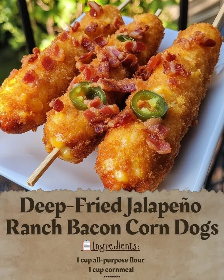 Deep-Fried Jalapeño Ranch Bacon Corn Dogs with crispy golden batter