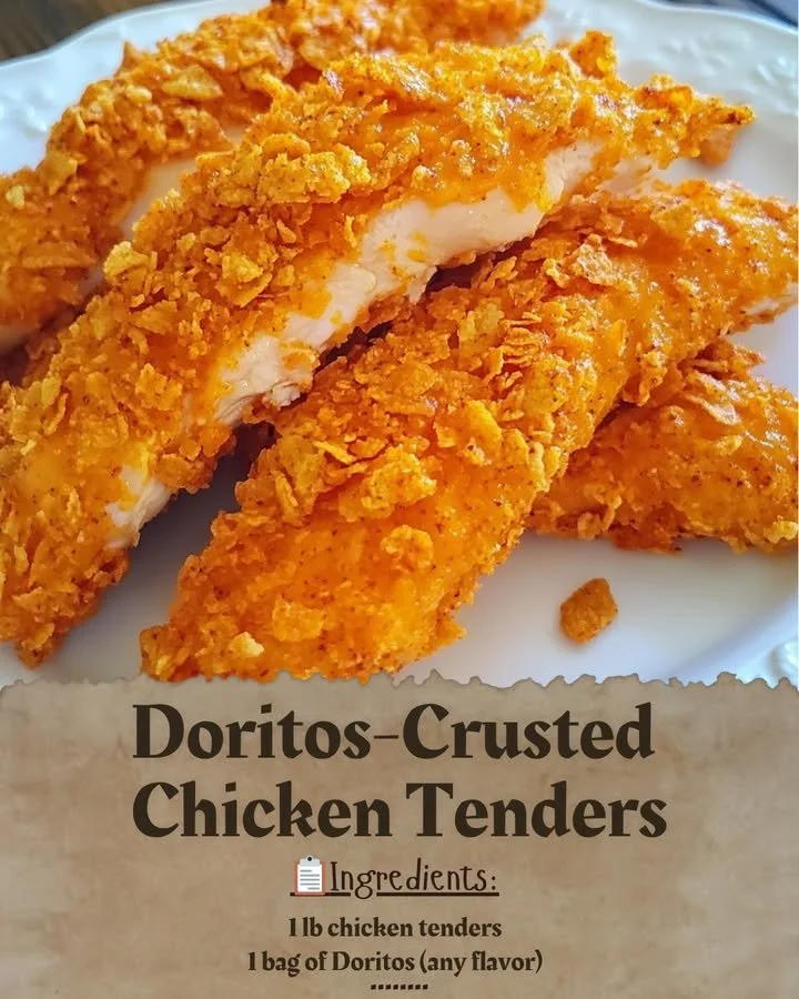 Doritos-crusted chicken tenders served on a plate with dipping sauce
