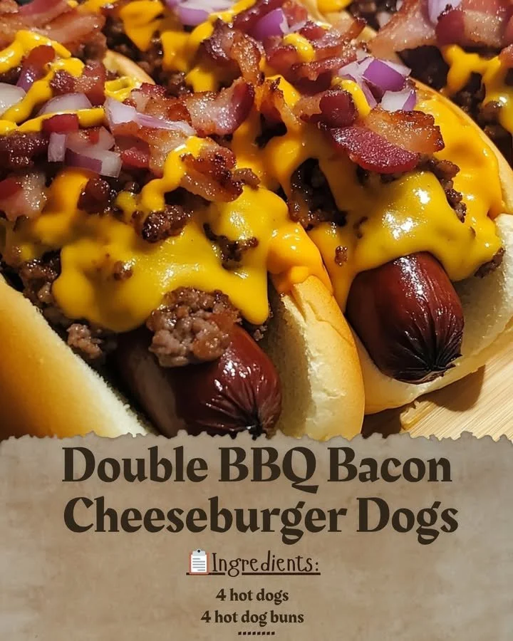Delicious Double BBQ Bacon Cheeseburger Dogs ready for the grill
