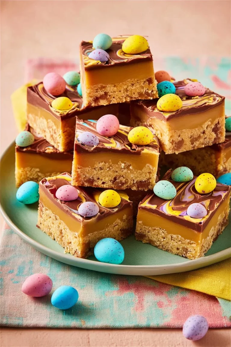 Easter Millionaire's Squares dessert with colorful toppings