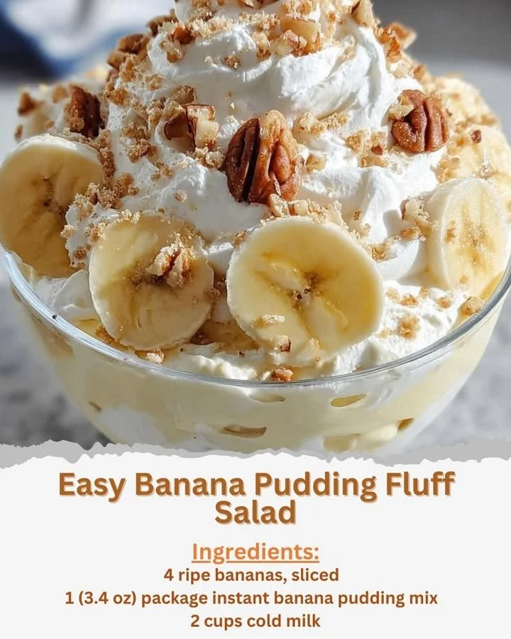 Easy banana pudding fluff salad with layers of banana and creamy goodness.