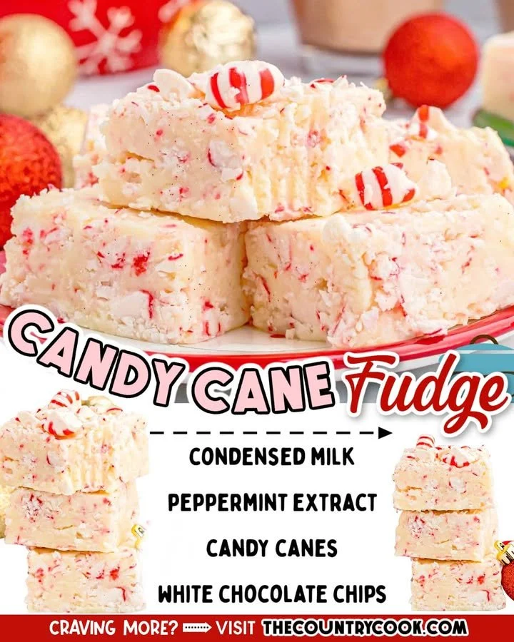 Delicious easy candy cane fudge on a festive plate.