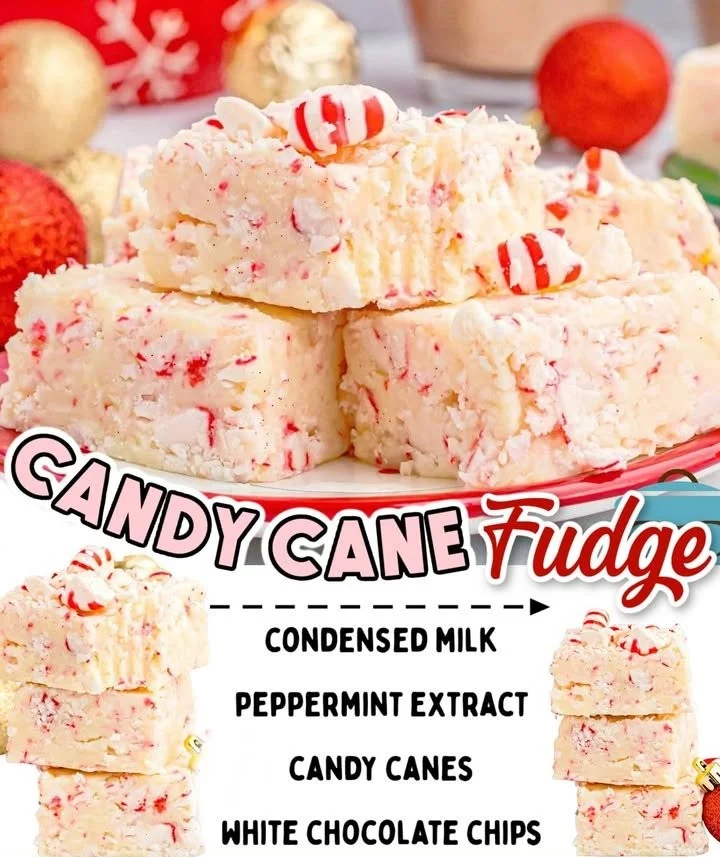 Delicious easy candy cane fudge topped with crushed candy canes