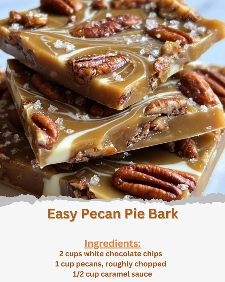 Delicious Easy Pecan Pie Bark ready to enjoy as a sweet dessert treat.