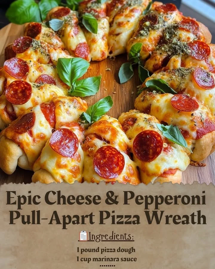 Cheese and pepperoni pull-apart pizza wreath for holiday gatherings