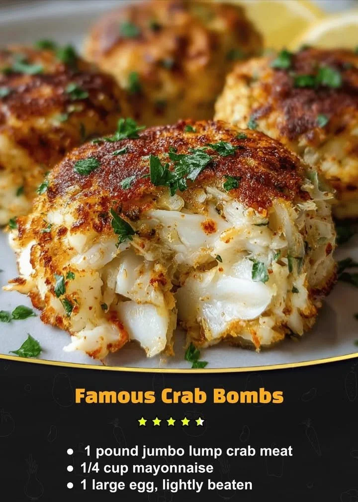 A delicious serving of famous crab bombs on a plate.