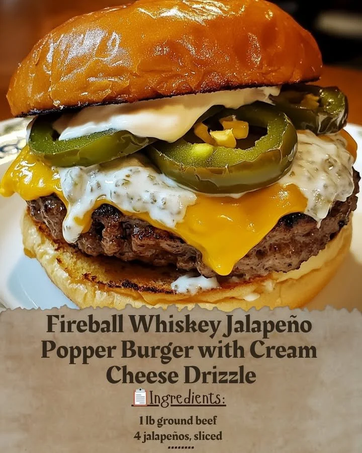 Delicious Fireball Whiskey Jalapeño Popper Burger with Cream Cheese Drizzle