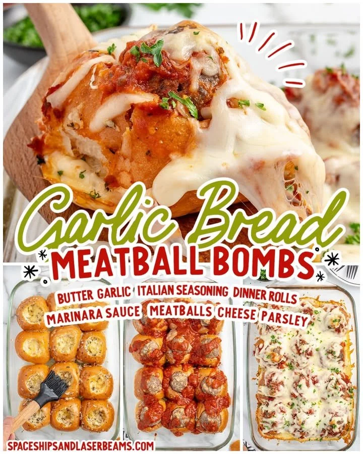 Cheesy Garlic Bread Meatball Bombs topped with herbs and served on a platter.