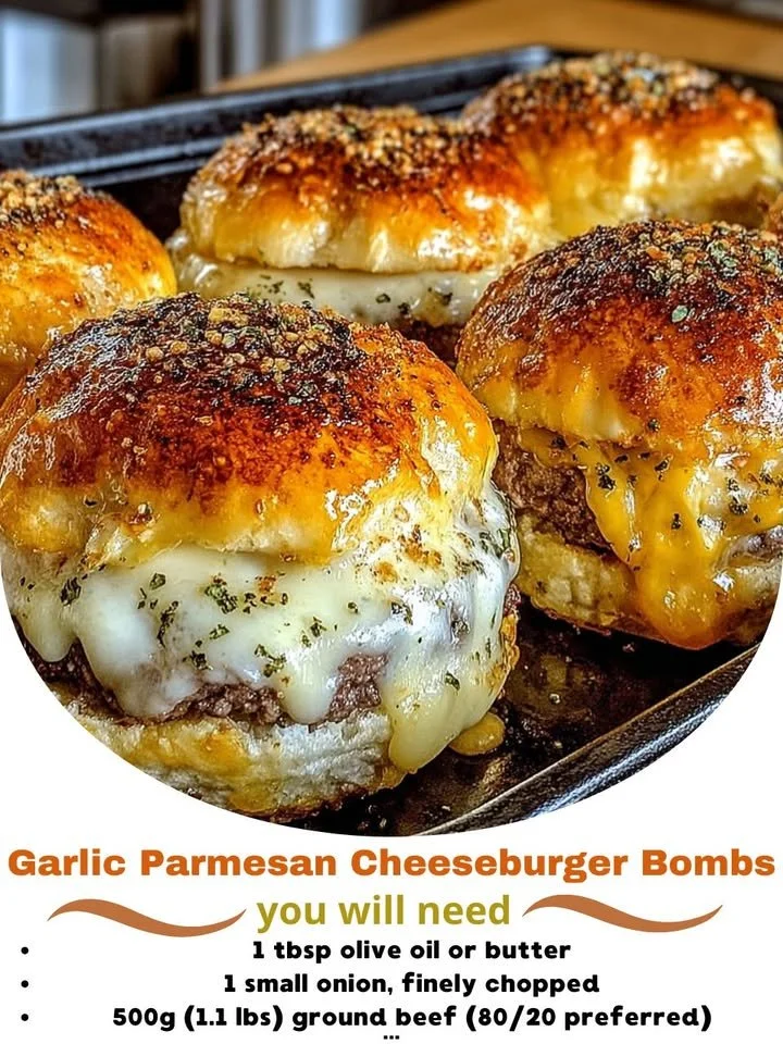 Garlic Parmesan Cheeseburger Bombs fresh out of the oven, golden and cheesy