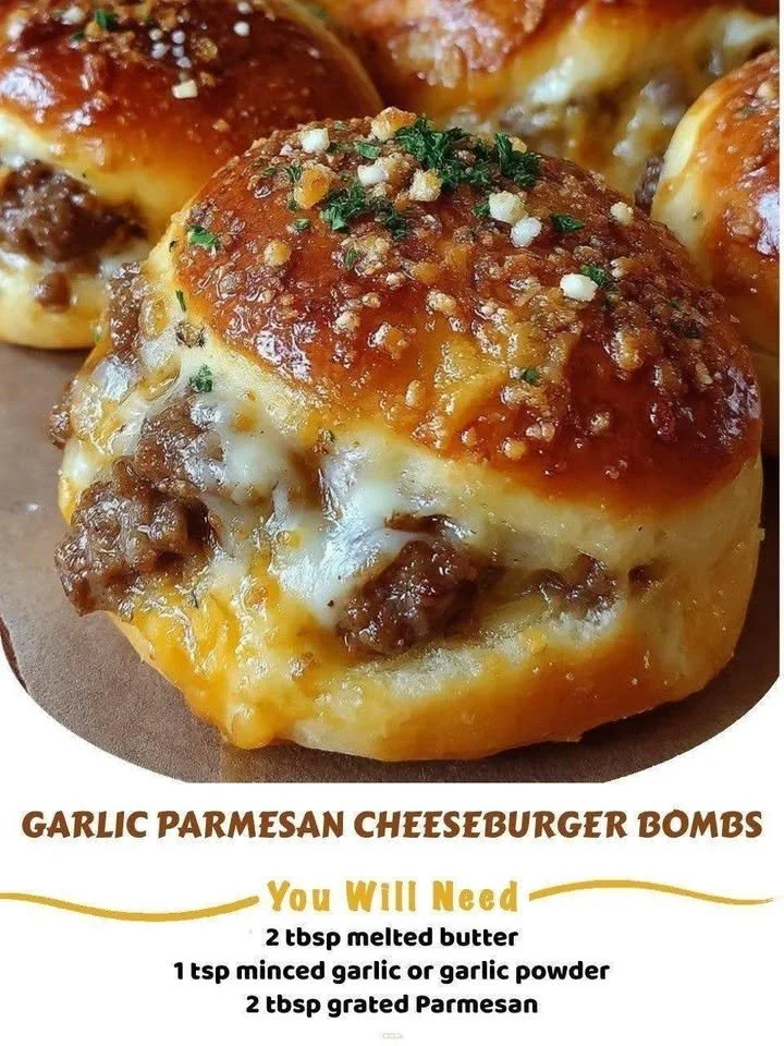Delicious Garlic Parmesan Cheeseburger Bombs with melted cheese and savory toppings