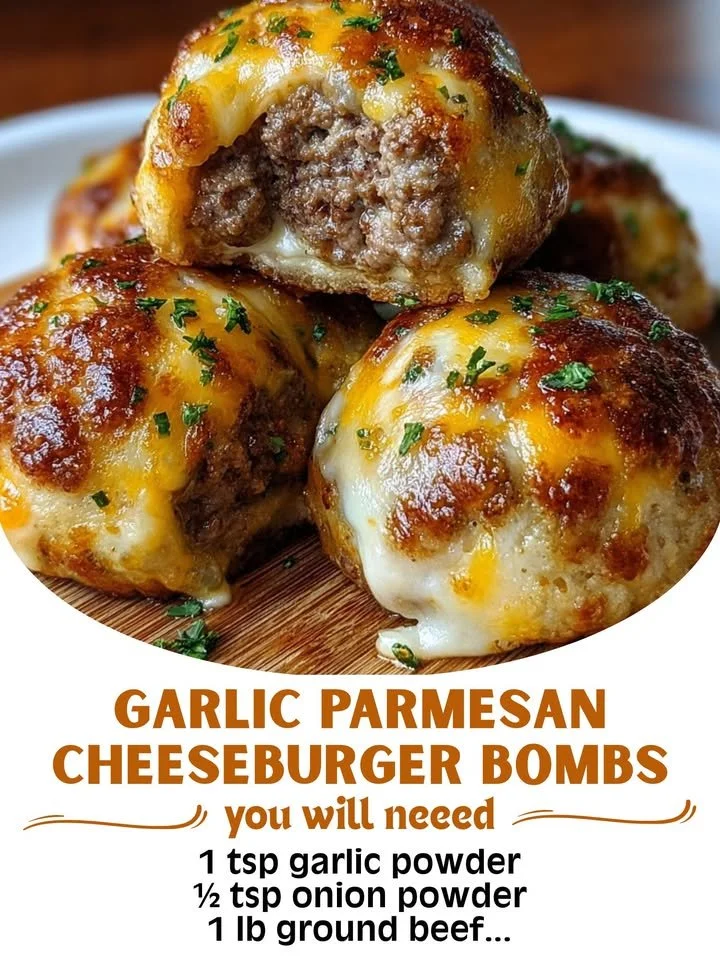 Garlic Parmesan Cheeseburger Bombs with melted cheese and herbs