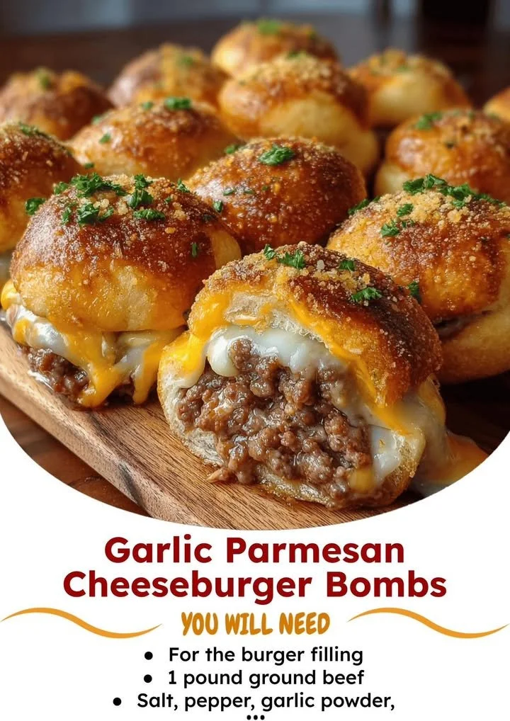 Delicious Garlic Parmesan Cheeseburger Bombs ready to serve.
