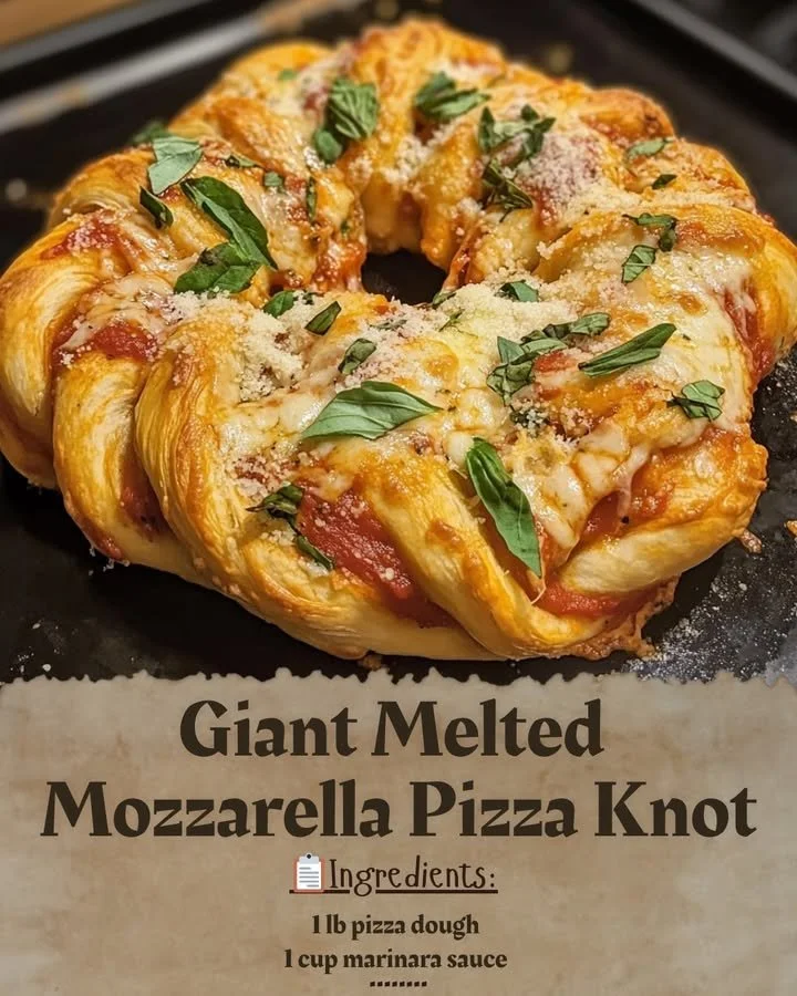 Giant Melted Mozzarella Pizza Knot served hot and cheesy