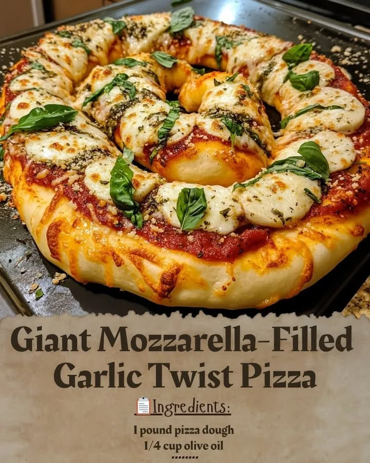Giant Mozzarella-Filled Garlic Twist Pizza with delicious gooey cheese