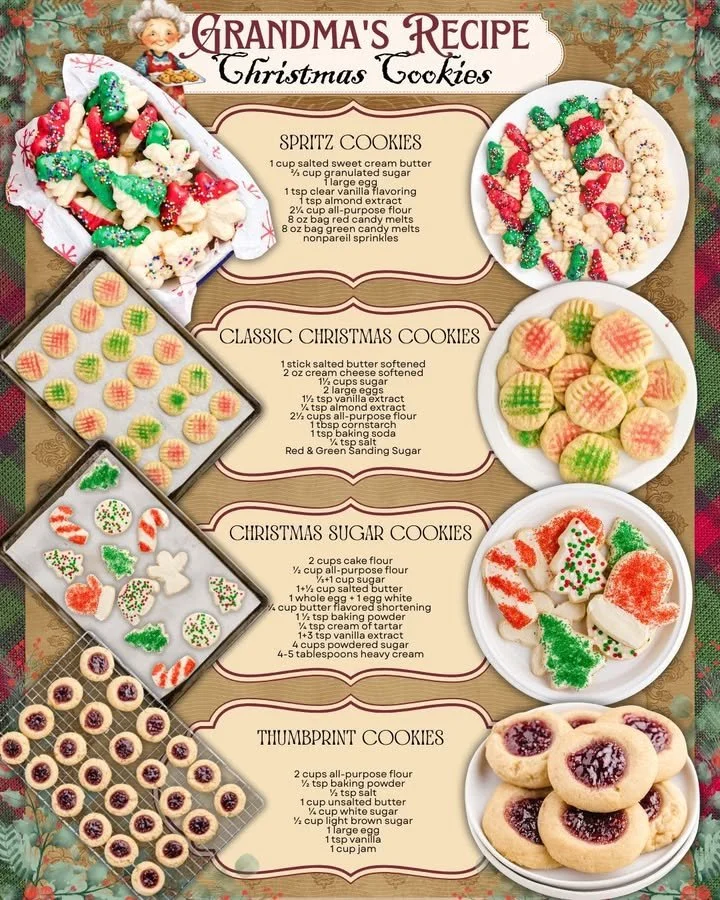 Grandma's Christmas cookie recipe with festive decorations and ingredients