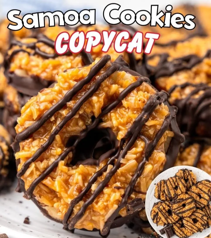 Delicious homemade Samoa cookies topped with chocolate and caramel.