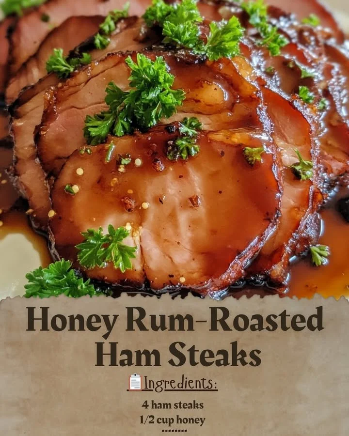 Honey Rum-Roasted Ham Steaks on a serving platter
