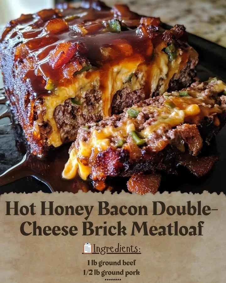 Hot Honey Bacon Double-Cheese Brick Meatloaf served with sides