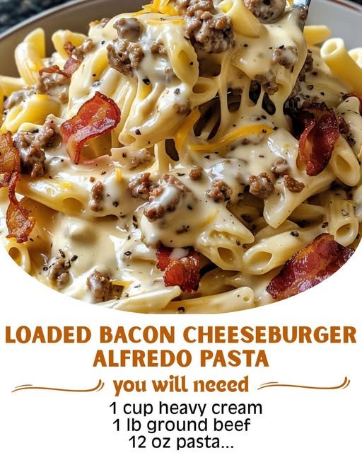 Loaded Turkey Bacon Cheeseburger Alfredo Pasta