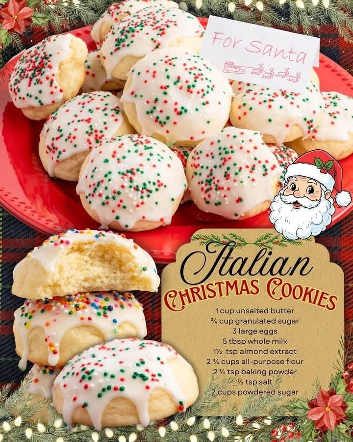 Assorted Italian Christmas cookies on a decorative plate.