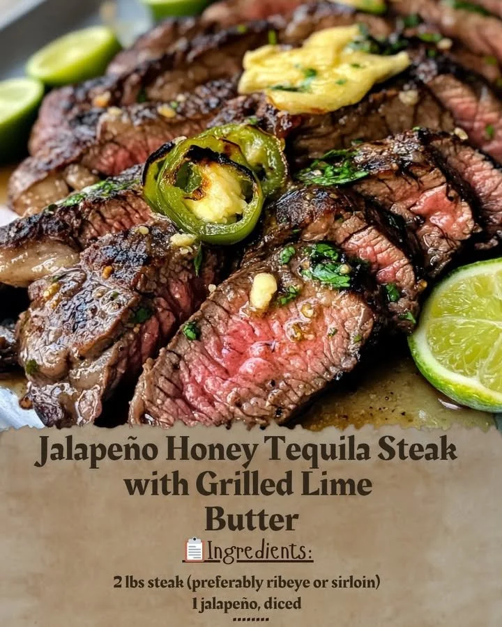 Jalapeño honey tequila steak with grilled lime butter on a plate