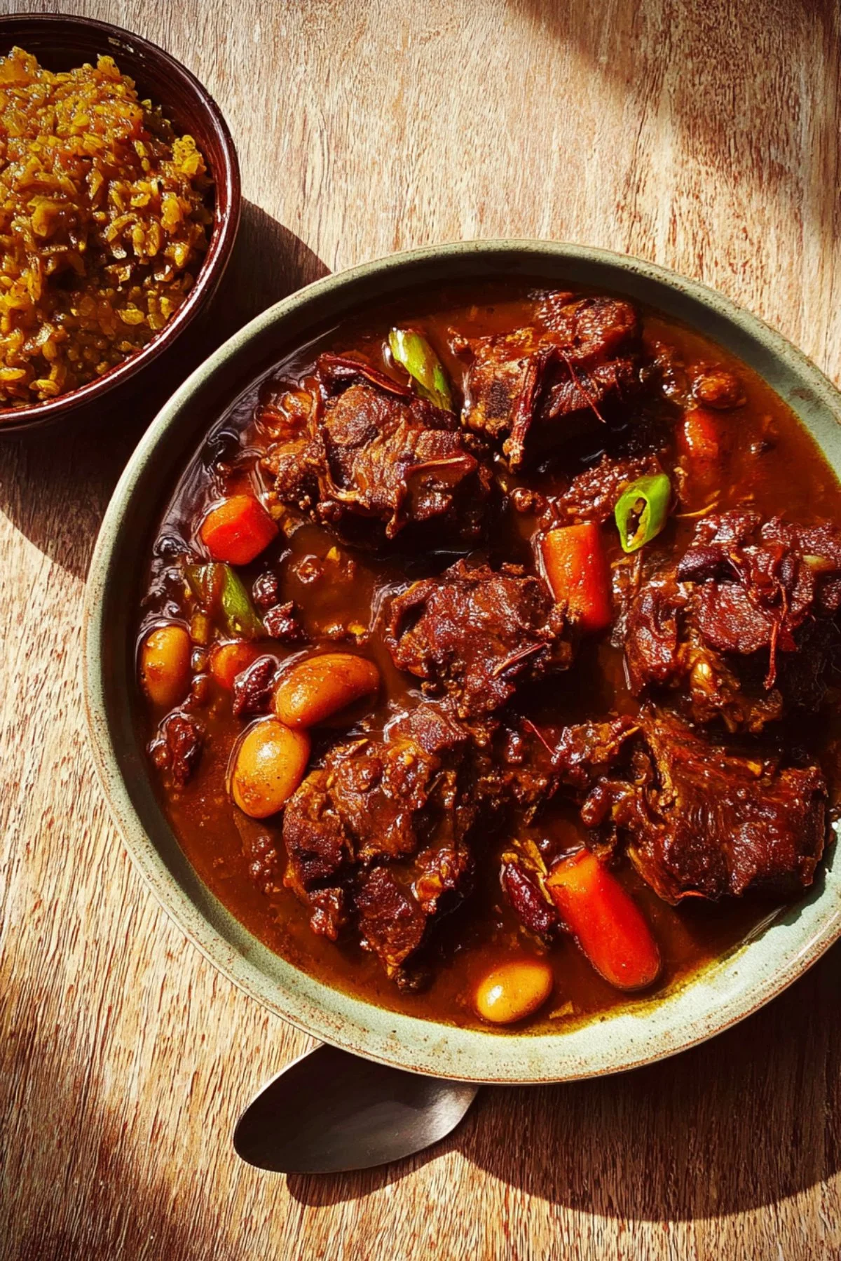 Delicious Jamaican Oxtail served with rice and peas