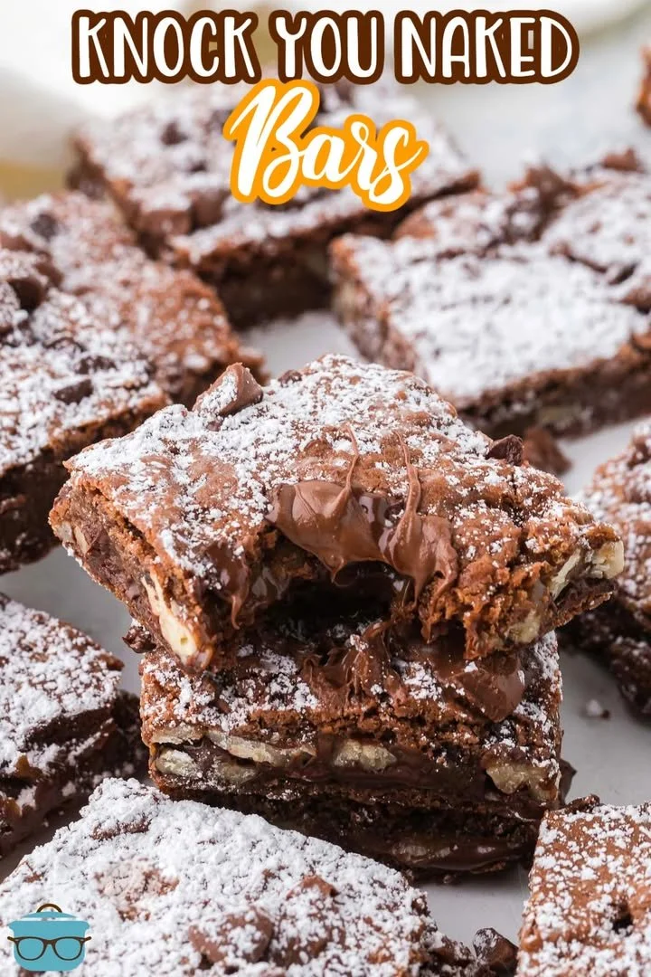 Delicious Knock You Naked Bars dessert with chocolate and caramel layers