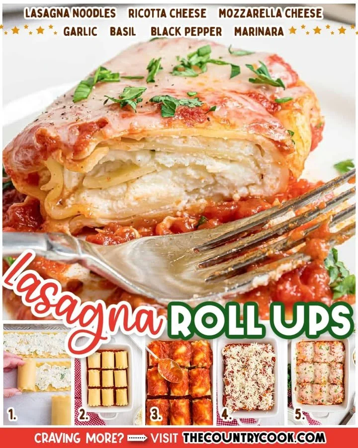 Delicious lasagna roll ups filled with cheese and marinara sauce