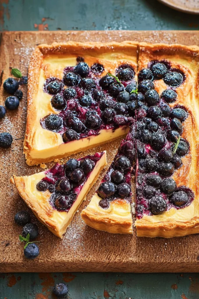 Lemon & Blueberry Cheesecake Tart fresh on a dessert plate