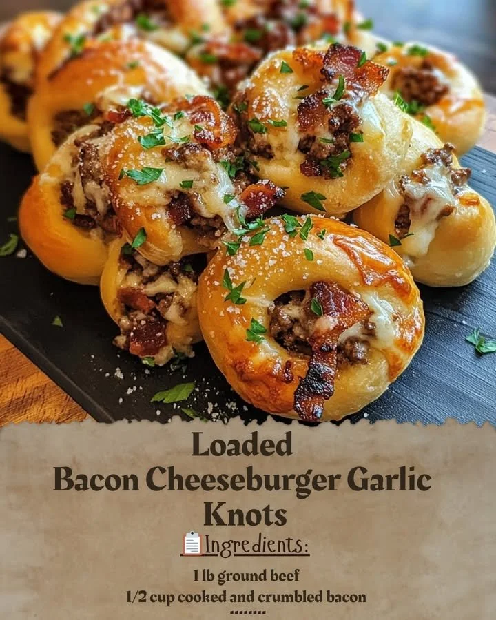 Loaded Bacon Cheeseburger Garlic Knots served on a platter.