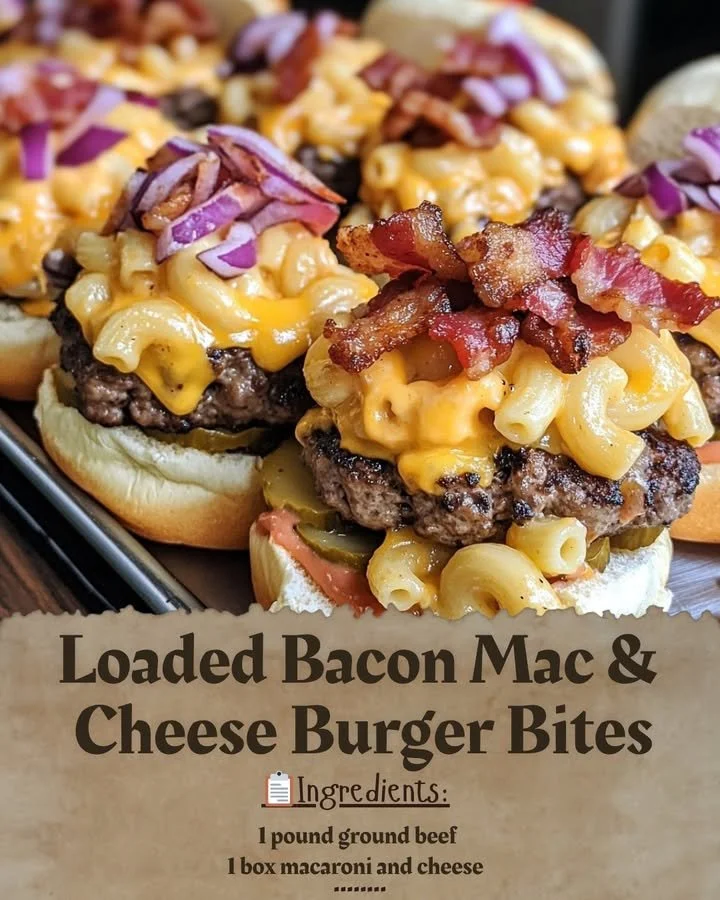 Loaded Bacon Mac & Cheese Burger Bites served on a platter